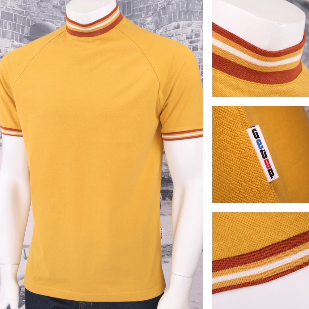 Get Up Tipped Turtle Neck All Cotton Pique Short Sleeve Retro Sports T